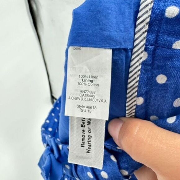 J CREW Mini Skirt Blue White Linen Polka Dot Drawstring Size 8 Pull‎ on Feminine - Picture 7 of 9